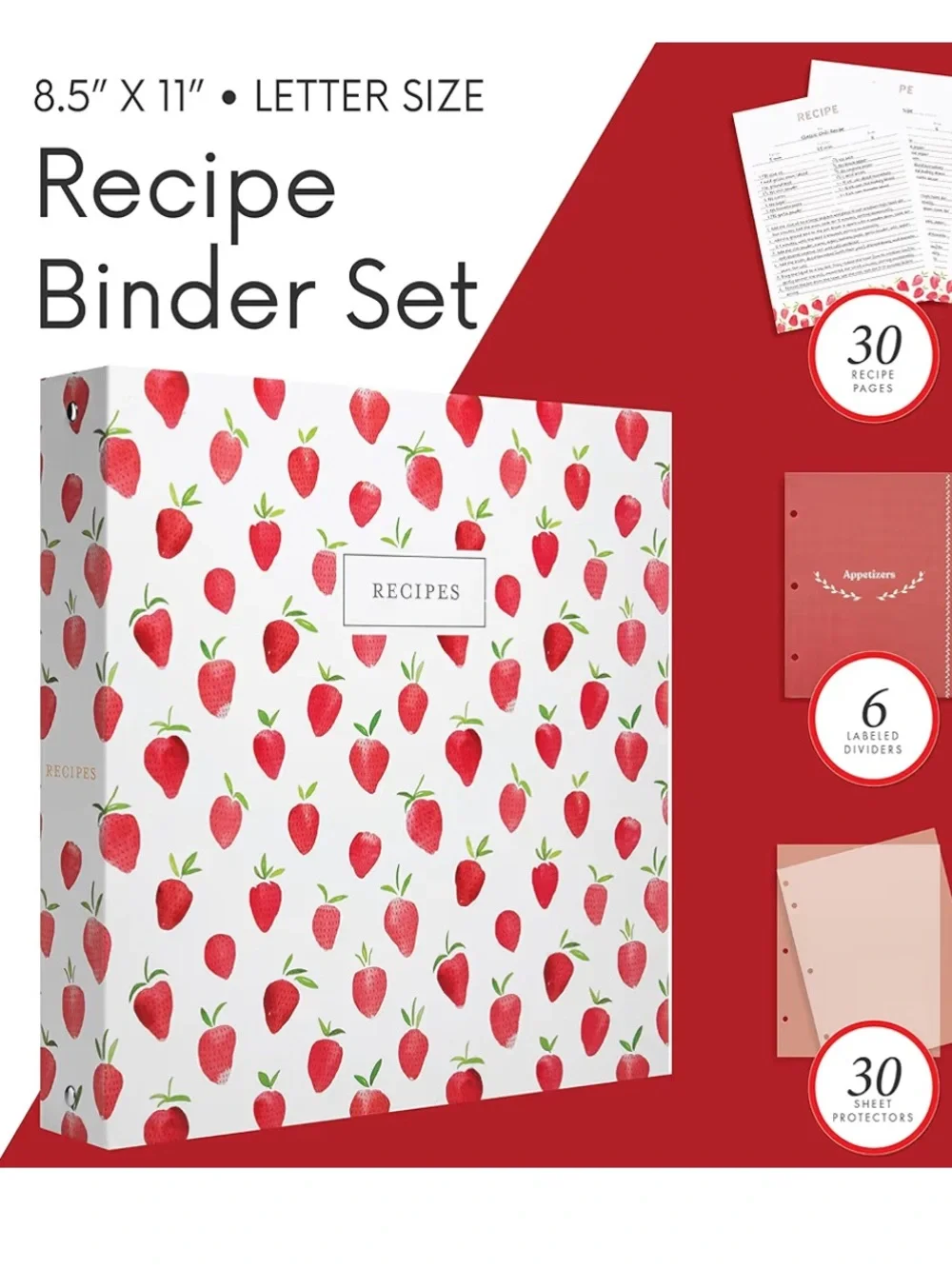 Jot & Mark Strawberry Ring Recipe Binder with Spill-Proof Clear Binder NWT
